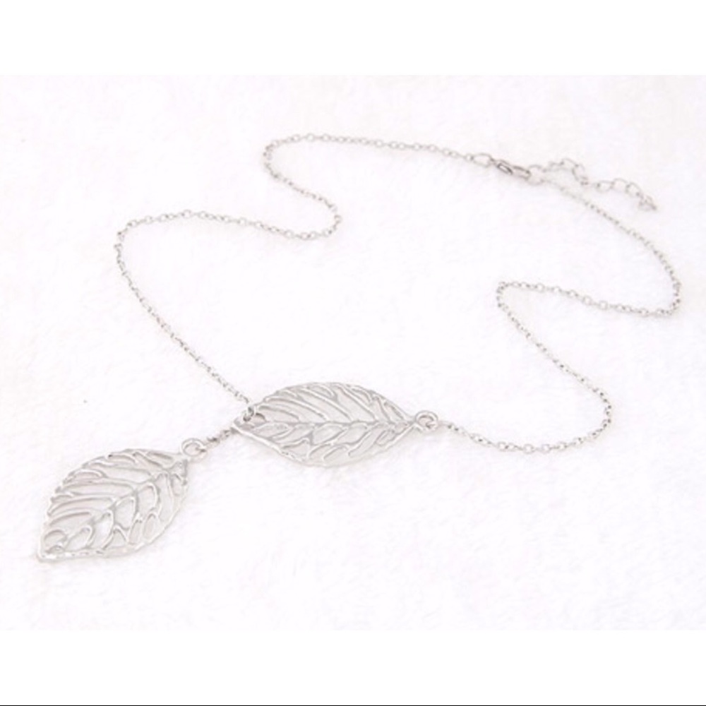 Silver Double Leaf Slider Necklace - Picture 2 of 4